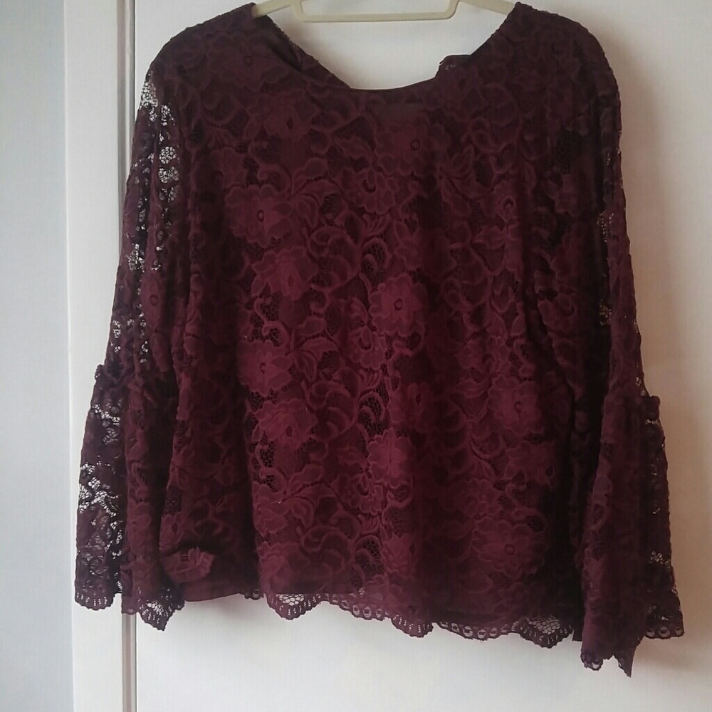 Maroon Lace Bell Sleeve Top